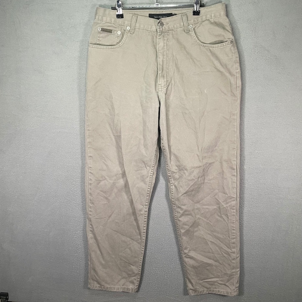 Calvin Klein Easy Fit Jeans Mens 34 Khaki Denim Casual Pants